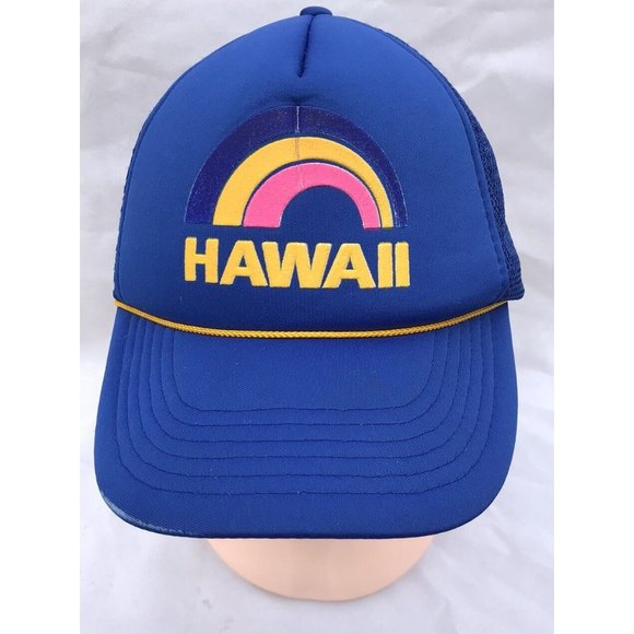 Vtg Hawaii Cap Hat Snapback Trucker Mesh Hawaiian Headwear Rainbow 80s Cord HTF - Picture 1 of 16